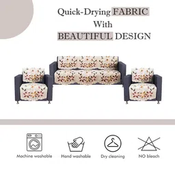 Kuber Industries Cream-Coloured Set of 10 Floral Pure Cotton Five Seater Sofa Covers image 5