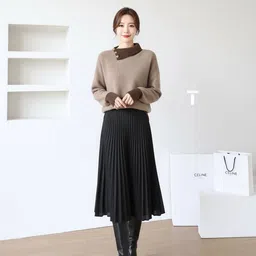 here&now DressBerry Women Beige Round Neck Long Sleeves Wool Pullover Sweaters-picture-14