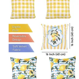 Myntra Elegant Homes Yellow & White Set of 5 Geometric Velvet Square Cushion Covers image 2
