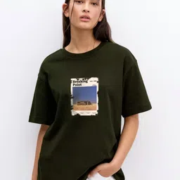 MISCHIEF MONKEY Women Printed Drop-Shoulder Sleeves Pockets T-shirt-picture-14