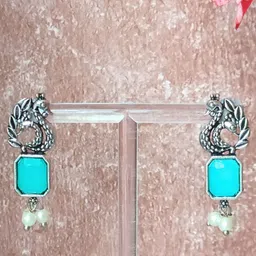 BLACKBOX Artificial Stone Studded Peacock Shaped Oxidised Drop Earring image 5