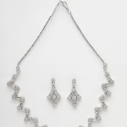 ZENEME Rhodium-Plated AD Stone-Studded Jewellery Set image 2