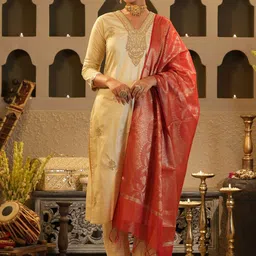 indo era Women Ethnic Motifs Embroidered Kurta with Trousers & Dupatta-picture-20