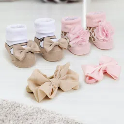 Baby Moo Infant Girls Pack Of 4 Ankle-Length Socks & Headbands-picture-32