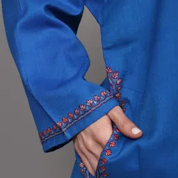 Exotic India Women Floral Embroidered Keyhole Neck Flared Sleeves Thread Work Woollen Kurta image 5