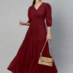 Krunal Raiyani Women Solid V-Neck Fit & Flare Maxi Dress-picture-37