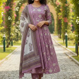 ARADHNA Women Floral Printed Panelled Kurta with Trousers & With Dupatta-picture-31