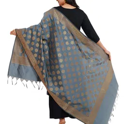 Way2Like Floral Woven Design Zari Banarasi Silk Dupatta image 3