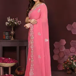 KALINI Pink Poly Georgette Embroidered Sarees image 2