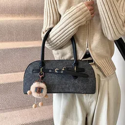 CORSICA Women Black Solid Synthetic Half Moon Leather Regular Casual Handheld Bag-image-91