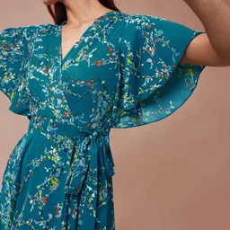 all about you Women Floral Print Flared Sleeve Crepe Maxi Wrap Dress image 2