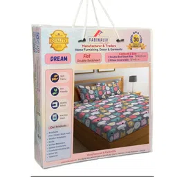 FABINALIV Grey & Blue Cartoon Characters 300 TC King Bedsheet with 2 Pillow Covers image 4