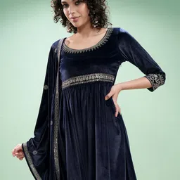 Vishudh Velvet Embroidered Maxi Dress With Dupatta-picture-20