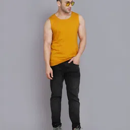 SLOWLORIS Men Pack of 2 Printed & Solid Bio-Wash Combed Cotton Innerwear Vests image 3