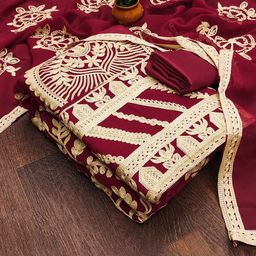 DIVASTRI Floral Embroidered Thread Work Georgette Unstitched Dress Material-picture-0