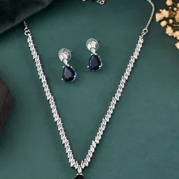 VOJ Sliver Plated Stone Studded Jewellery Set-image-20