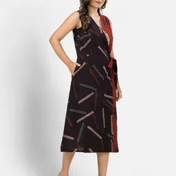 Crazy Needle Women Abstract Wrap Midi Dress image 5