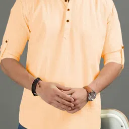 Navkanj Band Collar Roll-Up Sleeves Short Kurta-picture-34
