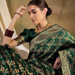 Maroosh Floral Woven Design Zari Banarasi Saree With Blouse Piece-picture-31