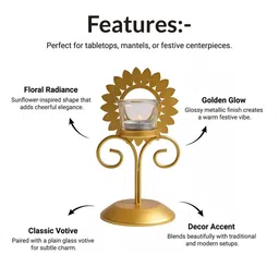 MARKET99 Gold-Toned Sunflower T-Lite Candle Holder image 5