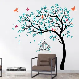 200 cm Blue Tree with Birds and Cage Self Adhesive Sticker-image-34