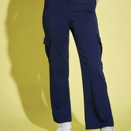 BUY NEW TREND Women Solid Relaxed Fit High-Rise Cargos Trousers-picture-29