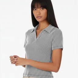 glitchez Vertically Striped Shirt Collar Regular Top-picture-20