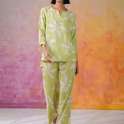 SANSKRUTIHOMES Floral Printed V Neck Pure Cotton Top With Trousers-picture-12
