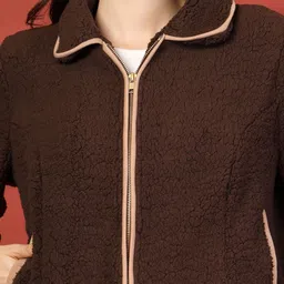 plusS Spread Collar Long Sleeves Fleece Open Front Jacket image 5