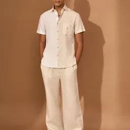 VIVEK KARUNAKARAN Men Spread Collar Solid Linen Slim Fit Casual Shirt image 5