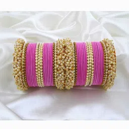 LLL FASHION Pink Glass Artificial Stones & Beads Bangle-picture-12