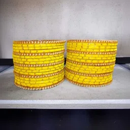 Adiba Fashion Factory Set Of 10 Yellow Glass Artificial Stones Bangles image 2