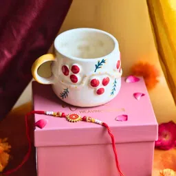 WEAVING HOMES Set of 2 Beaded Thread Rakhi With Cherry Mug-picture-16