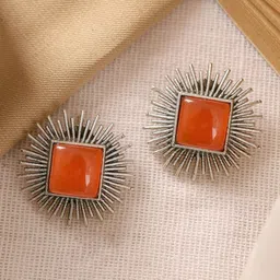 MODE & MINIMAL Silver-Plated Artificial Stones Studded Square Shaped Studs-picture-29