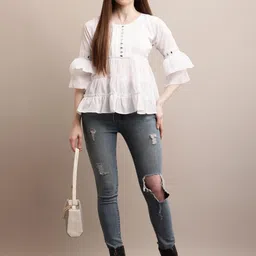 69 FASHION STREET Ruffles Women Self Design Peplum Top image 3