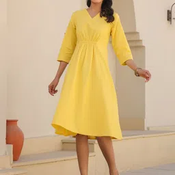 Janasya Cotton A-line Ethnic Dress image 3