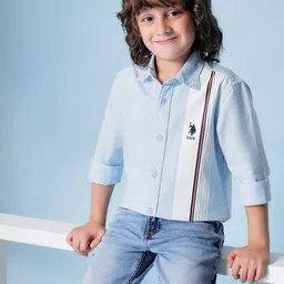 U.S. Polo Assn. Kids Boys Vertical Striped Spread Collar Oxford Pure Cotton Shirt-picture-42