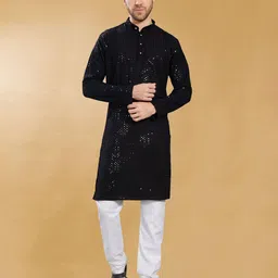 PulseIQ Men Geometric Embroidered Thread Work Kurta image 4