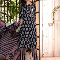 KALINI Women Ethnic Motifs Printed Regular Thread Work Kurta with Trousers & With Dupatta image 5