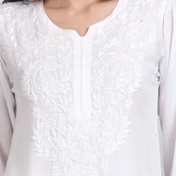 KHAKA Women Embroidered Chikankari Kurti with Palazzos & With Dupatta image 4