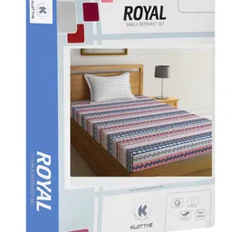 KLOTTHE Pink & Blue Printed 300 TC Single Bedsheet & 1 Pillow Cover image 3