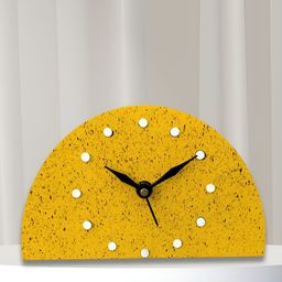 OLIVE TREE Yellow Geometric Abstract Printed Geometric Wooden Analogue Table Clock-picture-3