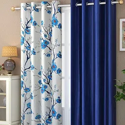 Galaxy Home Decor Blue & White Floral Printed 2 Pieces Long Door Curtain-picture-32