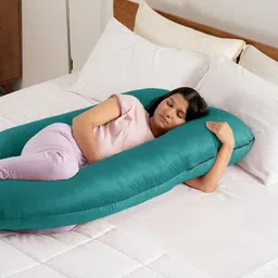 wakefit Blue Fibre Filled Faux Velvet J Shaped Maternity Pillow-image-59