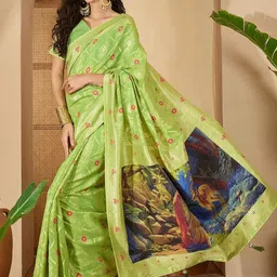 Sangria Floral Woven Design Zari Saree With Unstiched Blouse Piece image 3