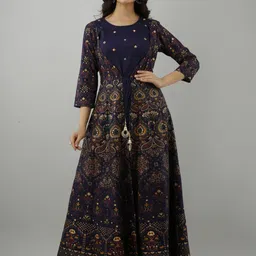 Jaipurite Embroidered Mirror Work Maxi Ethnic Dress-image-2