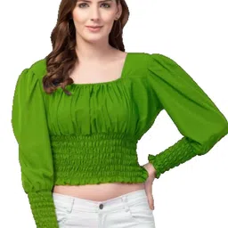 MON FASHION COLLECTION Puff Sleeve Smocked Crop Top-picture-11