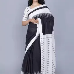 TROPWEAR Linen Blend Block Print Saree-picture-11