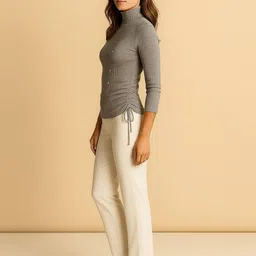 sollobell Women High Neck Fitted Cotton Top With Ruched Details image 4