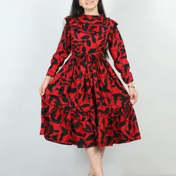 Cutiekins Floral Print Bell Sleeve Ruffled Fit & Flare Midi Dress-image-14